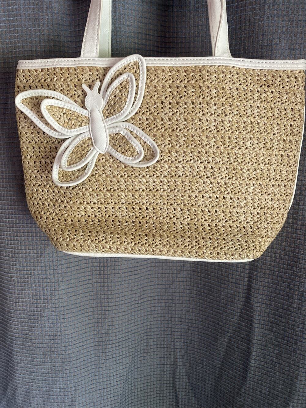 Bueno Straw Tote / Bag White Butterfly Spring Summer Boho Cottagecore